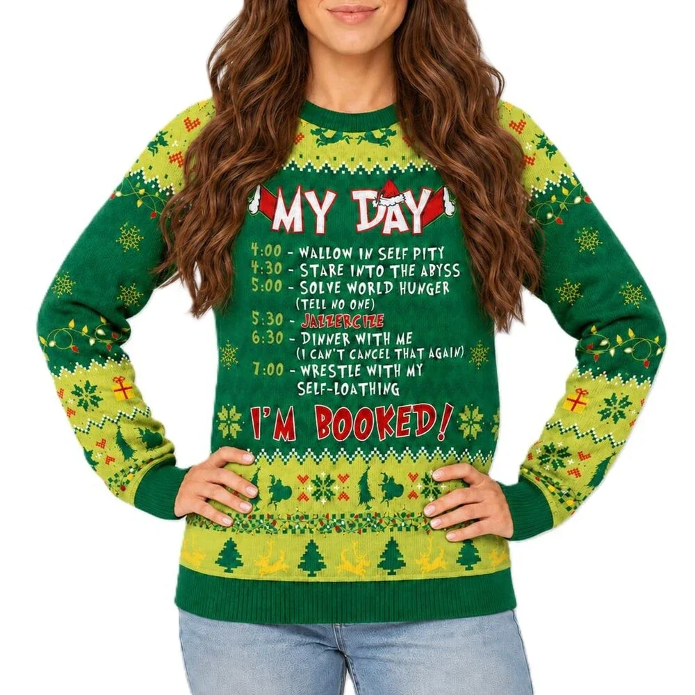 Day Women's I'm Booked Ugly Christmas Sweater 2025 Xmas Knitted Sweaters Men XL